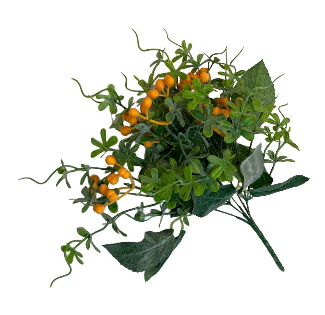 flori-artificiale-buchet-frunze-prafuite-cu-inimioare-portocaliu