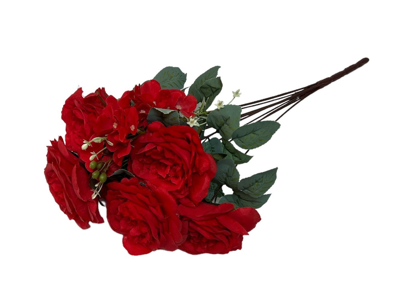 flori-artificiale-buchet-7-trandafiri-cu-4-hortensii-rosu