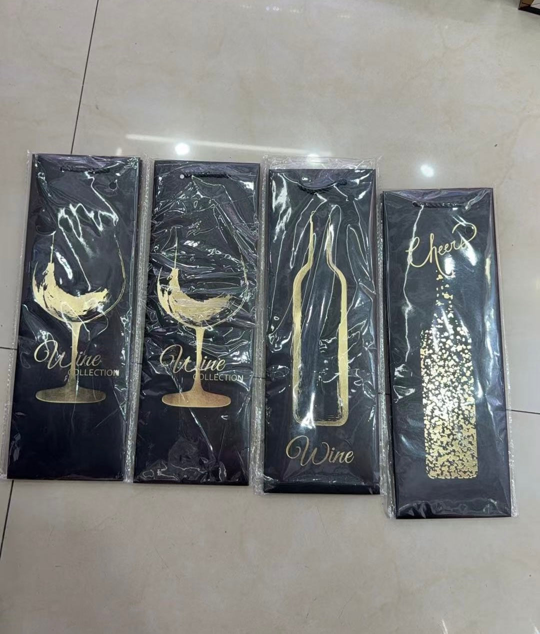 Pungi Cadou Pentru Sticla Negre Cu Auriu 12/set