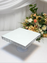 Platou Metal Prajituri Patrat Dantelat 30cm Alb