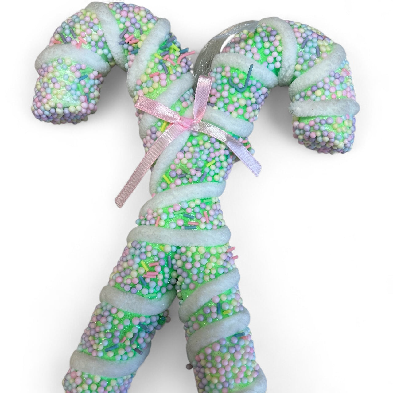 Glob Brad Craciun Bastonase Duble  Decorate Cu Bomboane Colorate Macarons