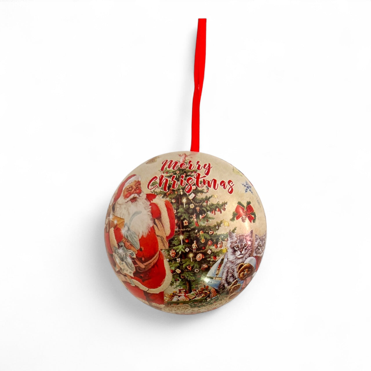 Glob Brad Craciun Decoratiune Cutie Metalica In Forma De Glob 7cm