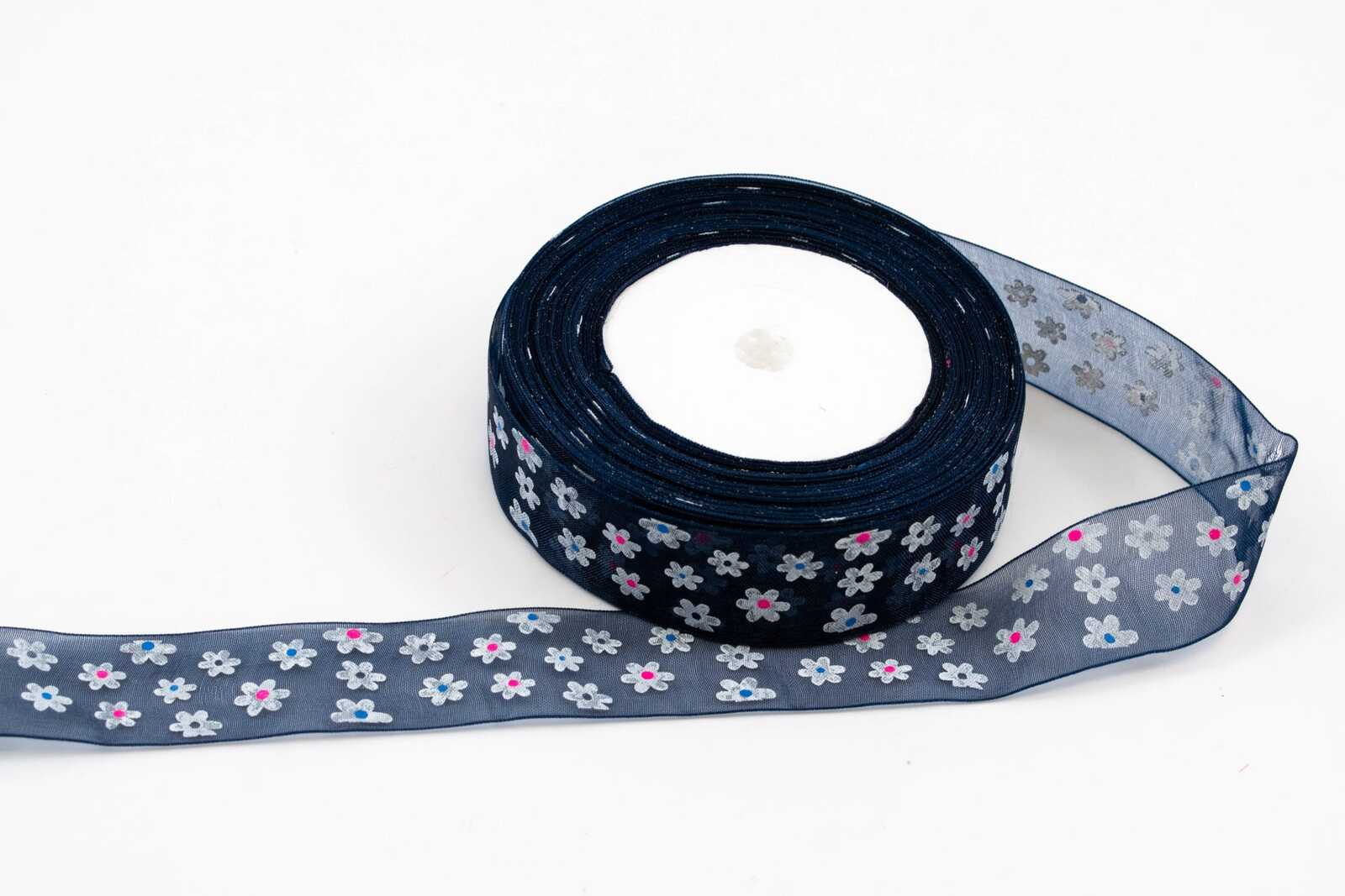 panglica-organza-floricele-25cm22m-bleumarin