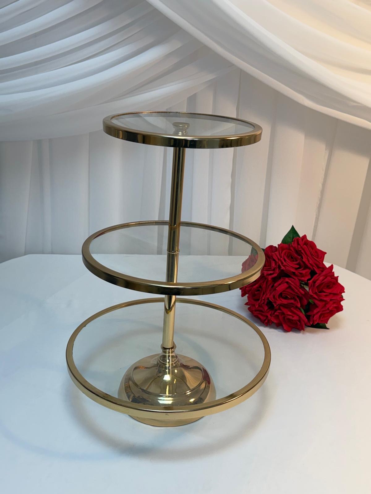 Platou Metal Pentru Prajituri Cu 3 Etaje Auriu