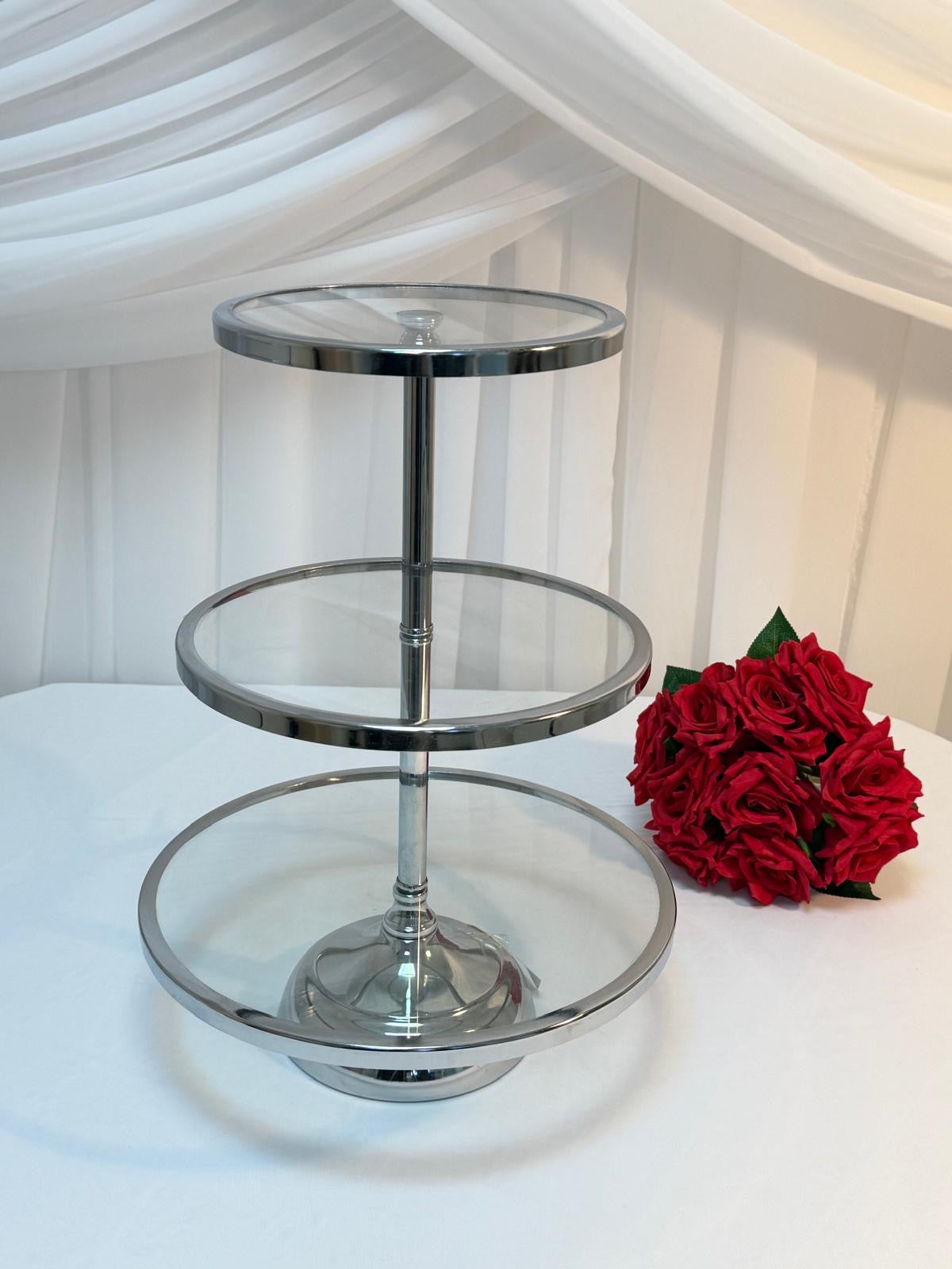 Platou Metal Pentru Prajituri Cu 3 Etaje Argintiu