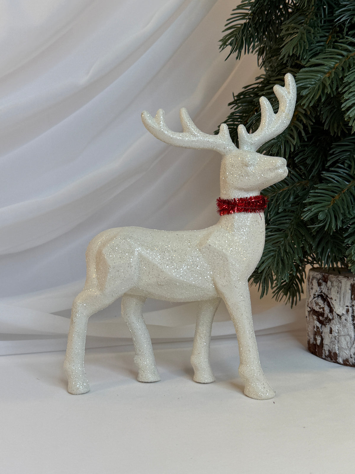 Decoratiune Craciun Ren In Picioare Cu Sclipici Alb 21cm 020