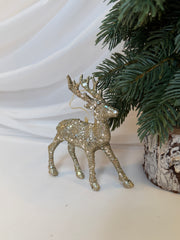 Decoratiune Craciun Ren In Picioare Cap Drept Cu Sclipici Sampanie 14cm 017