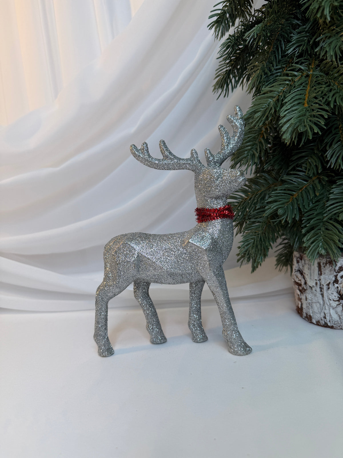 Decoratiune Craciun Ren In Picioare Cu Sclipici Argintiu 21,5cm 019