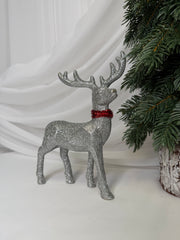 Decoratiune Craciun Ren In Picioare Cu Sclipici Argintiu 21,5cm 019
