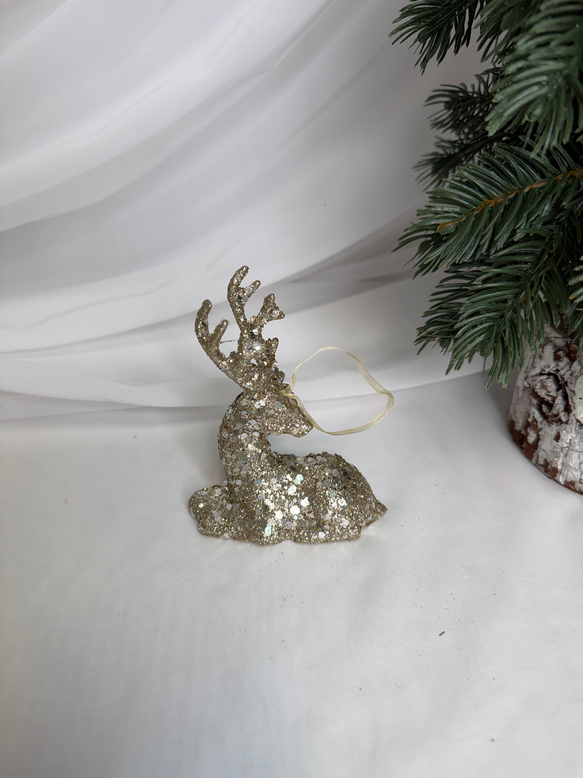 Decoratiune Craciun Ren Sta jos Cu Sclipici Sampanie 10cm 016
