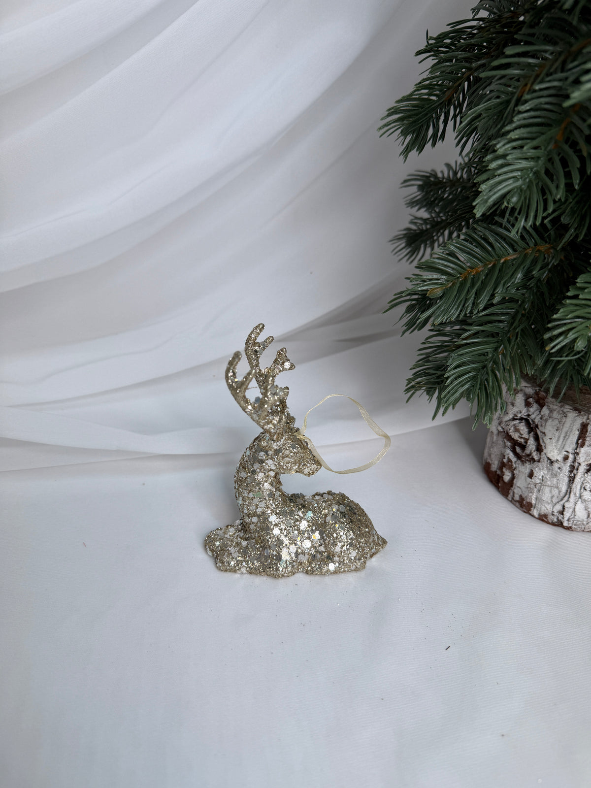 Decoratiune Craciun Ren Sta jos Cu Sclipici Sampanie 10cm 016