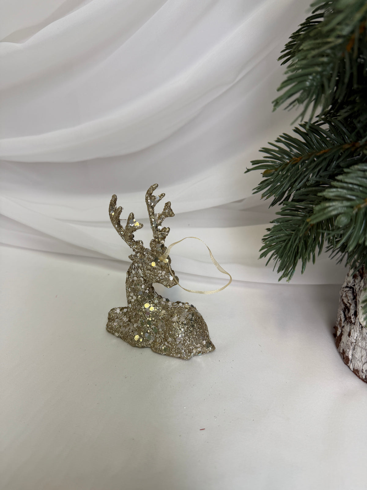 Decoratiune Craciun Ren Sta jos Cu Sclipici Sampanie 10cm 016