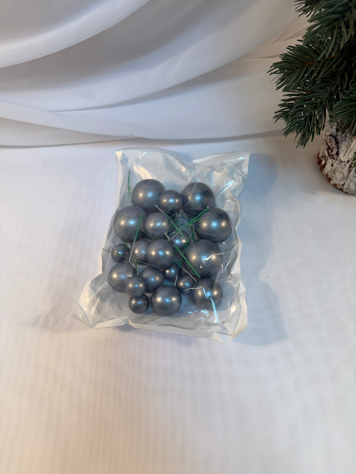 Ornamente Glob cu Sarma 20/set Gri Sidefat