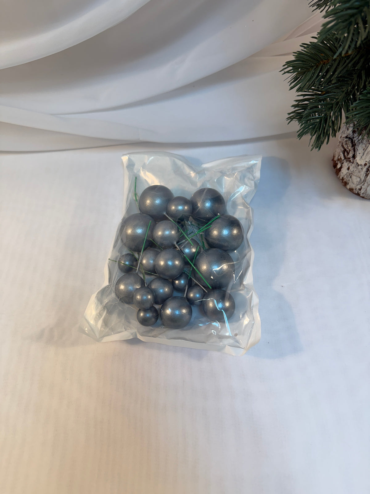 Ornamente Glob cu Sarma 20/set Gri Sidefat