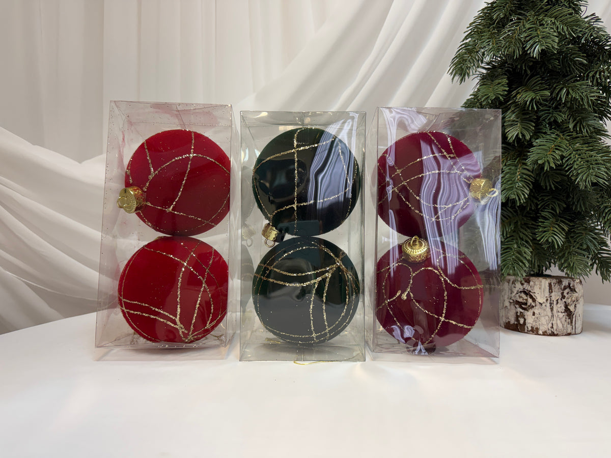Glob Brad Craciun 2/set  12cm  Catifea Cu Sclipici Auriu