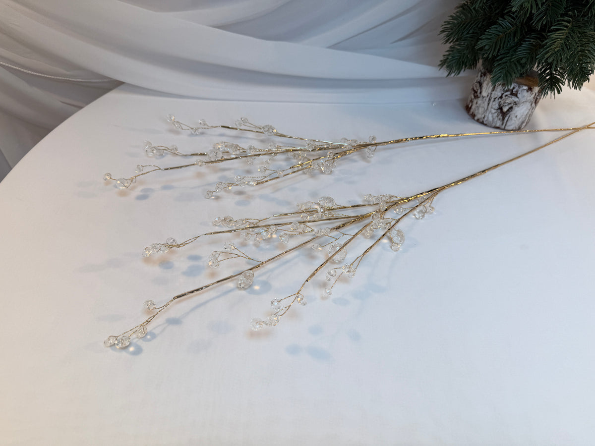 Creangă Decorativă cu Mărgele Transparente și Tijă Aurie, 73 cm 0427-4