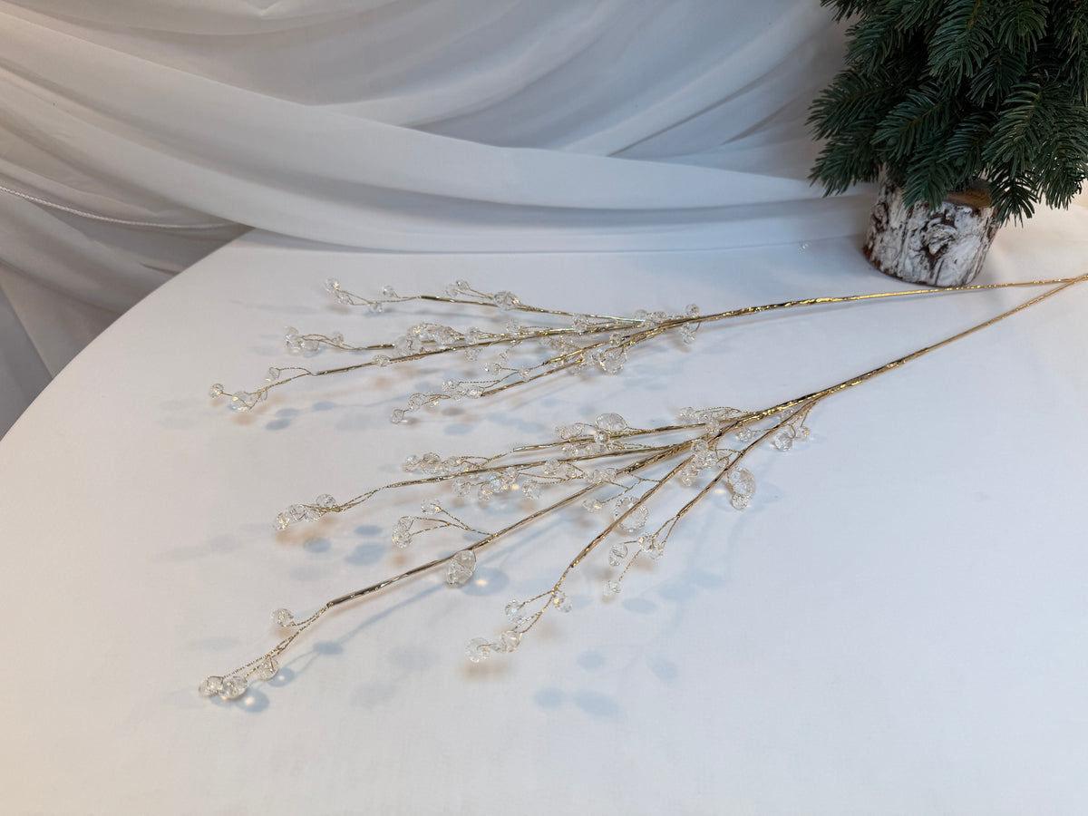 Creangă Decorativă cu Mărgele Transparente și Tijă Aurie, 73 cm 0427-4