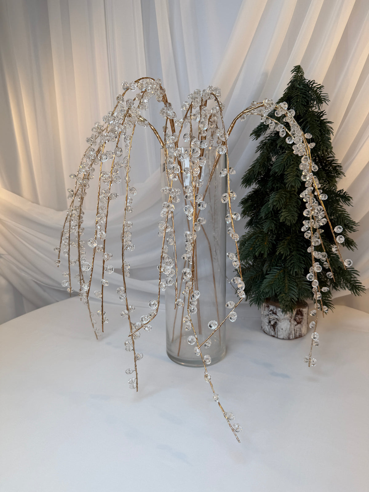 Creangă Decorativă Curgătoare cu Mărgele Transparente și Tijă Aurie, 100 cm 0427-3