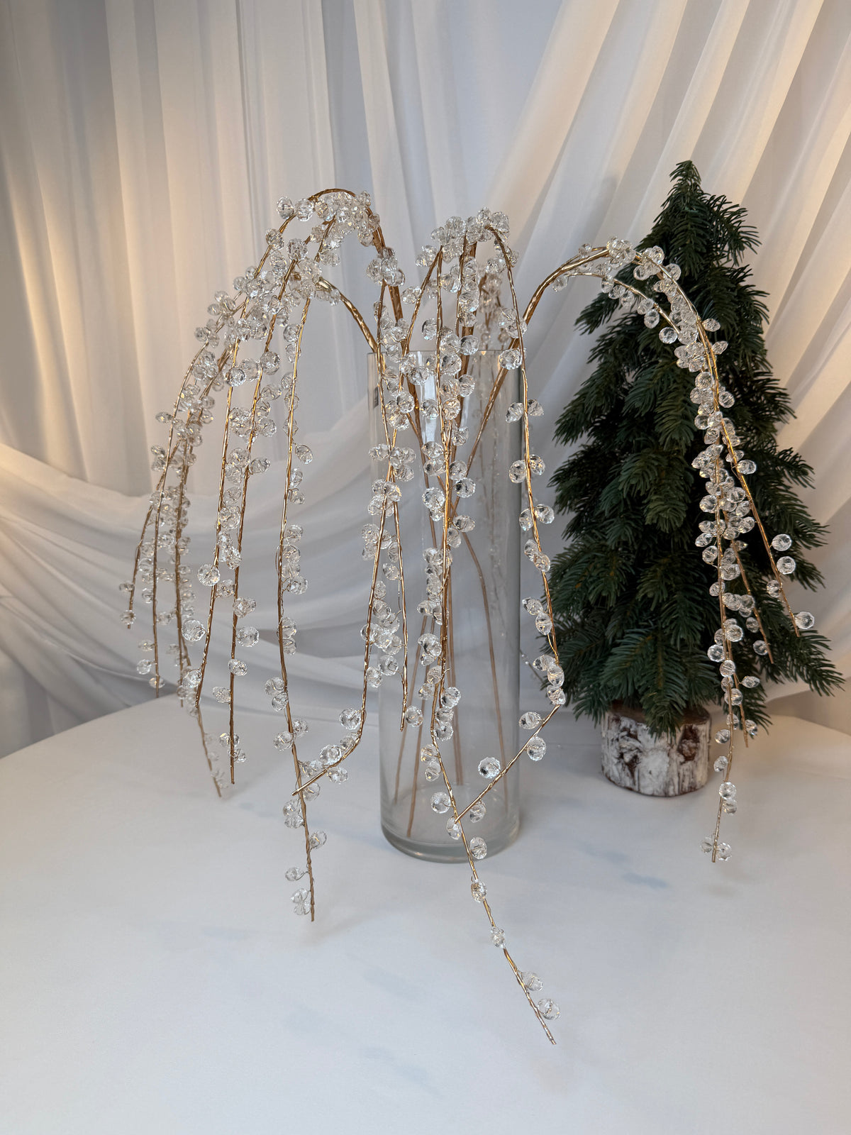 Creangă Decorativă Curgătoare cu Mărgele Transparente și Tijă Aurie, 100 cm 0427-3