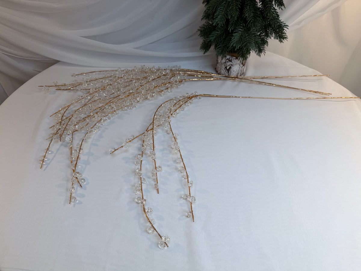 Creangă Decorativă Curgătoare cu Mărgele Transparente și Tijă Aurie, 100 cm 0427-3