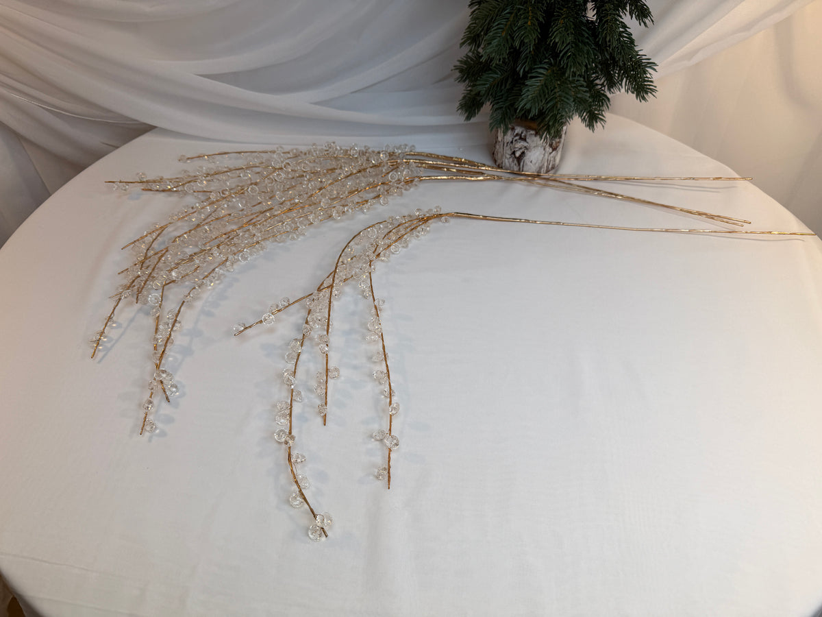 Creangă Decorativă Curgătoare cu Mărgele Transparente și Tijă Aurie, 100 cm 0427-3