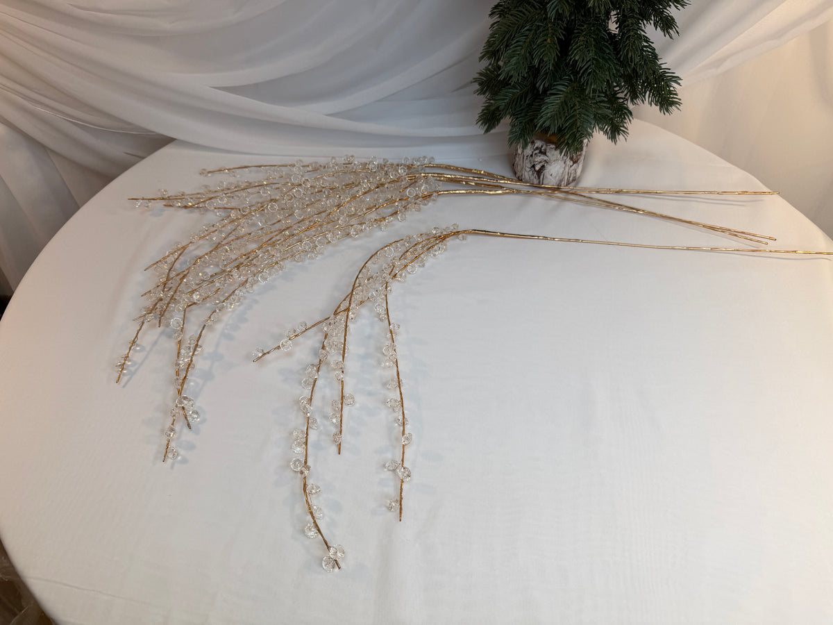 Creangă Decorativă Curgătoare cu Mărgele Transparente și Tijă Aurie, 100 cm 0427-3