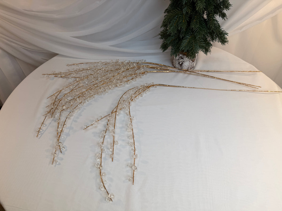 Creangă Decorativă Curgătoare cu Mărgele Transparente și Tijă Aurie, 100 cm 0427-3