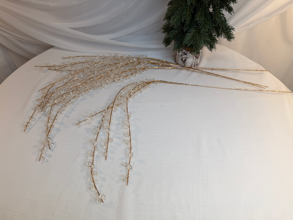 Creangă Decorativă Curgătoare cu Mărgele Transparente și Tijă Aurie, 100 cm 0427-3