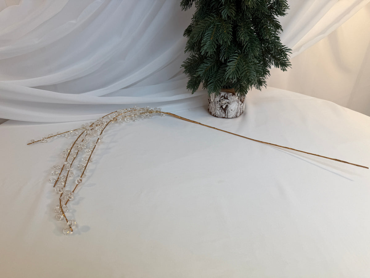 Creangă Decorativă Curgătoare cu Mărgele Transparente și Tijă Aurie, 100 cm 0427-3