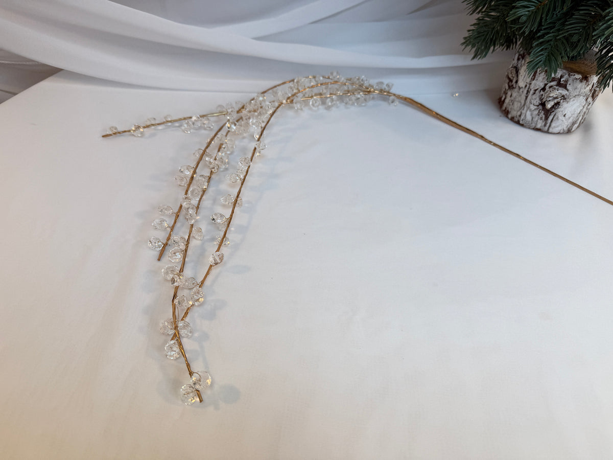 Creangă Decorativă Curgătoare cu Mărgele Transparente și Tijă Aurie, 100 cm 0427-3