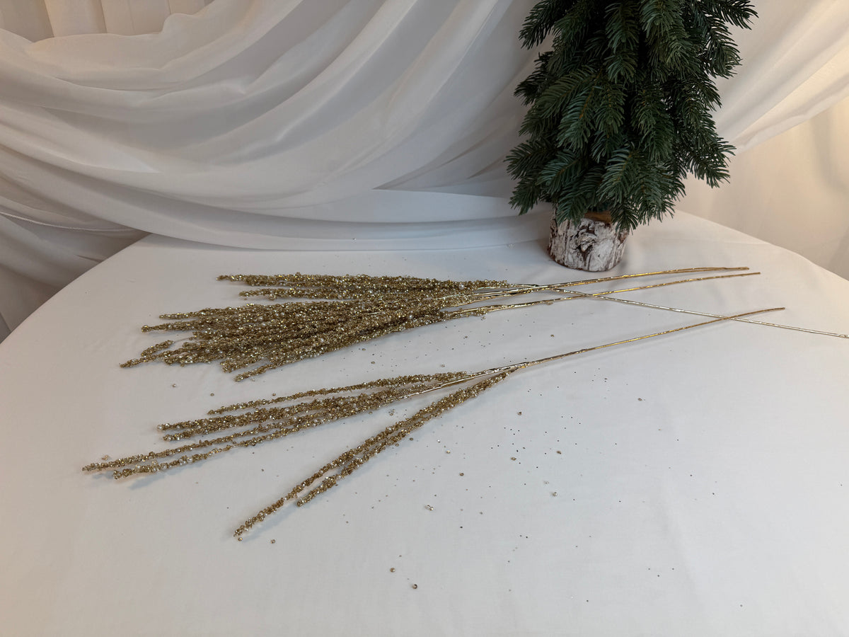 Creanga Flori Margele Perlute Mici Si Paiete Lipite Auriu 0427-8