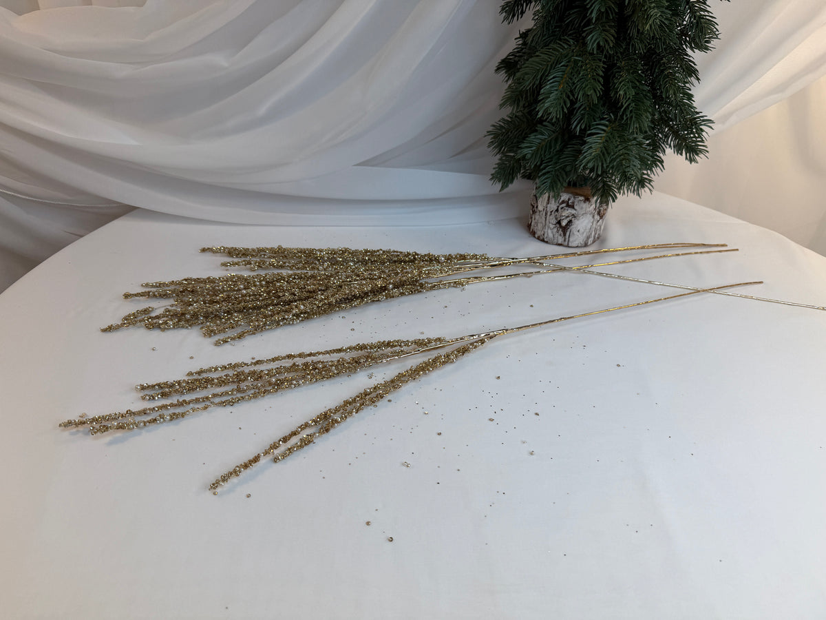 Creanga Flori Margele Perlute Mici Si Paiete Lipite Auriu 0427-8