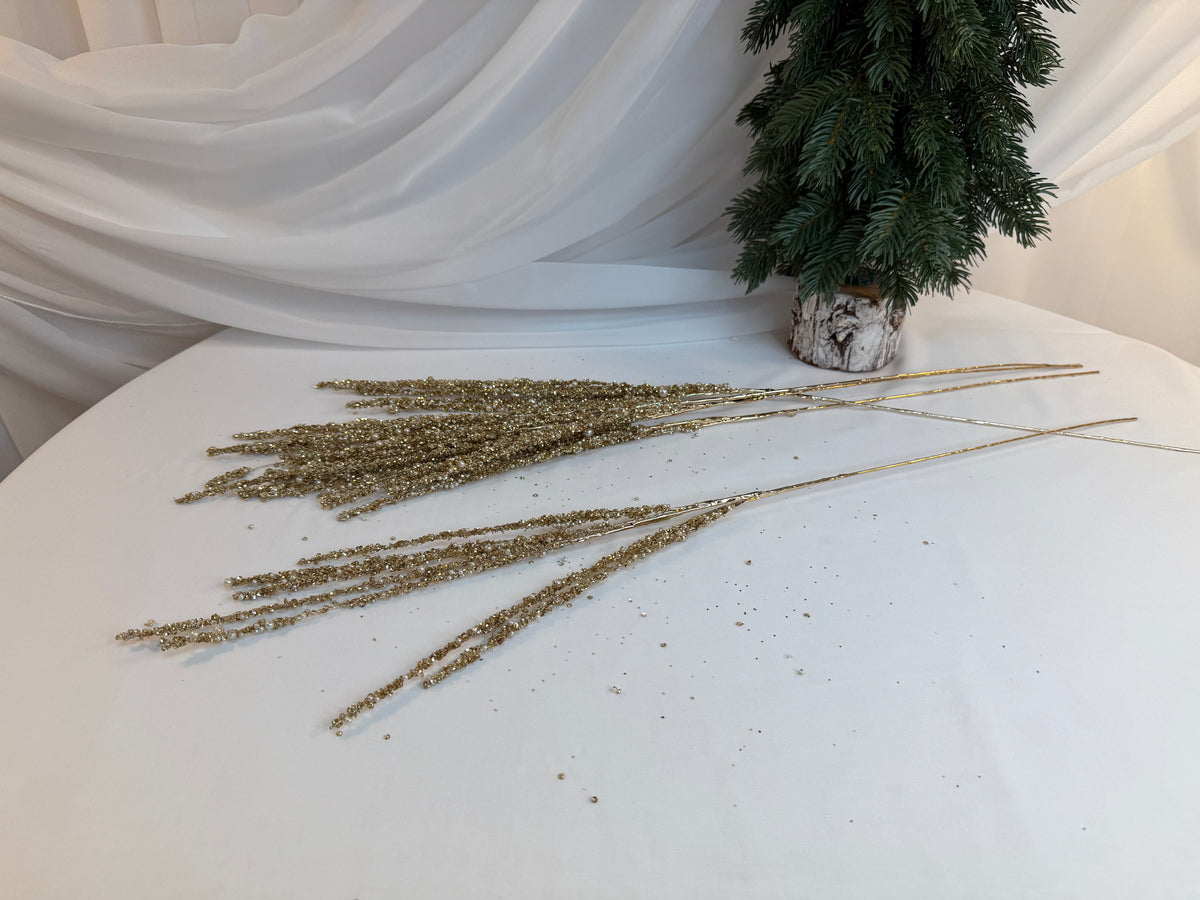 Creanga Flori Margele Perlute Mici Si Paiete Lipite Auriu 0427-8