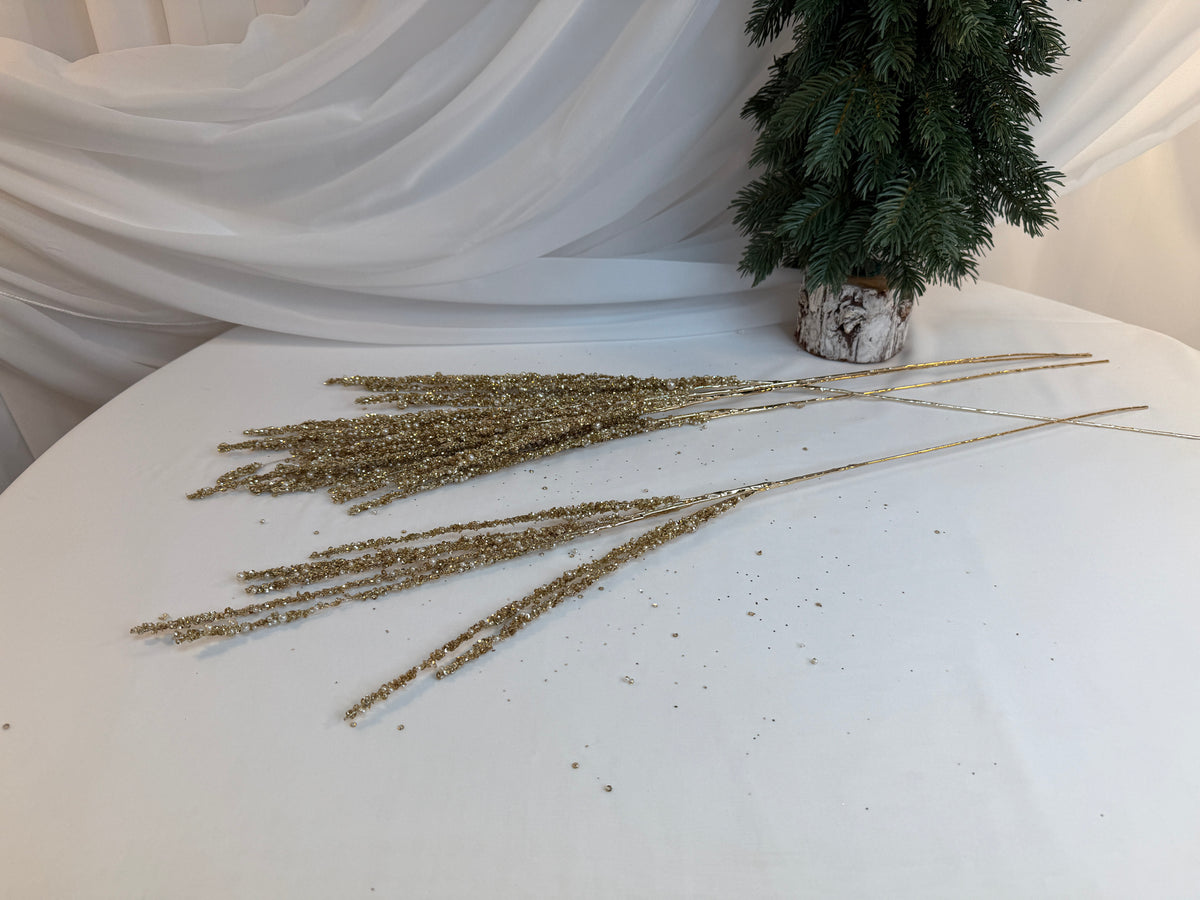 Creanga Flori Margele Perlute Mici Si Paiete Lipite Auriu 0427-8