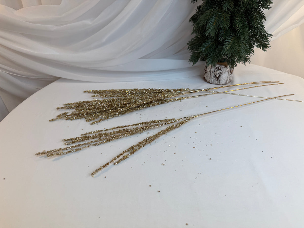 Creanga Flori Margele Perlute Mici Si Paiete Lipite Auriu 0427-8