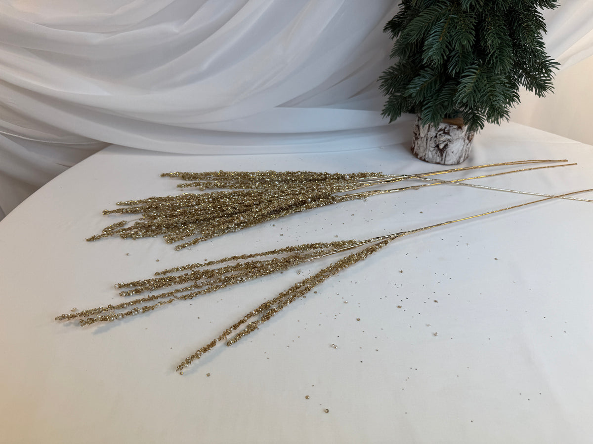 Creanga Flori Margele Perlute Mici Si Paiete Lipite Auriu 0427-8