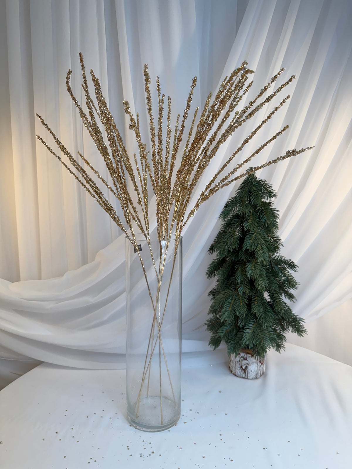 Creanga Flori Margele Strasuri Si Paiete Aurii Lipite 77cm 0427-7