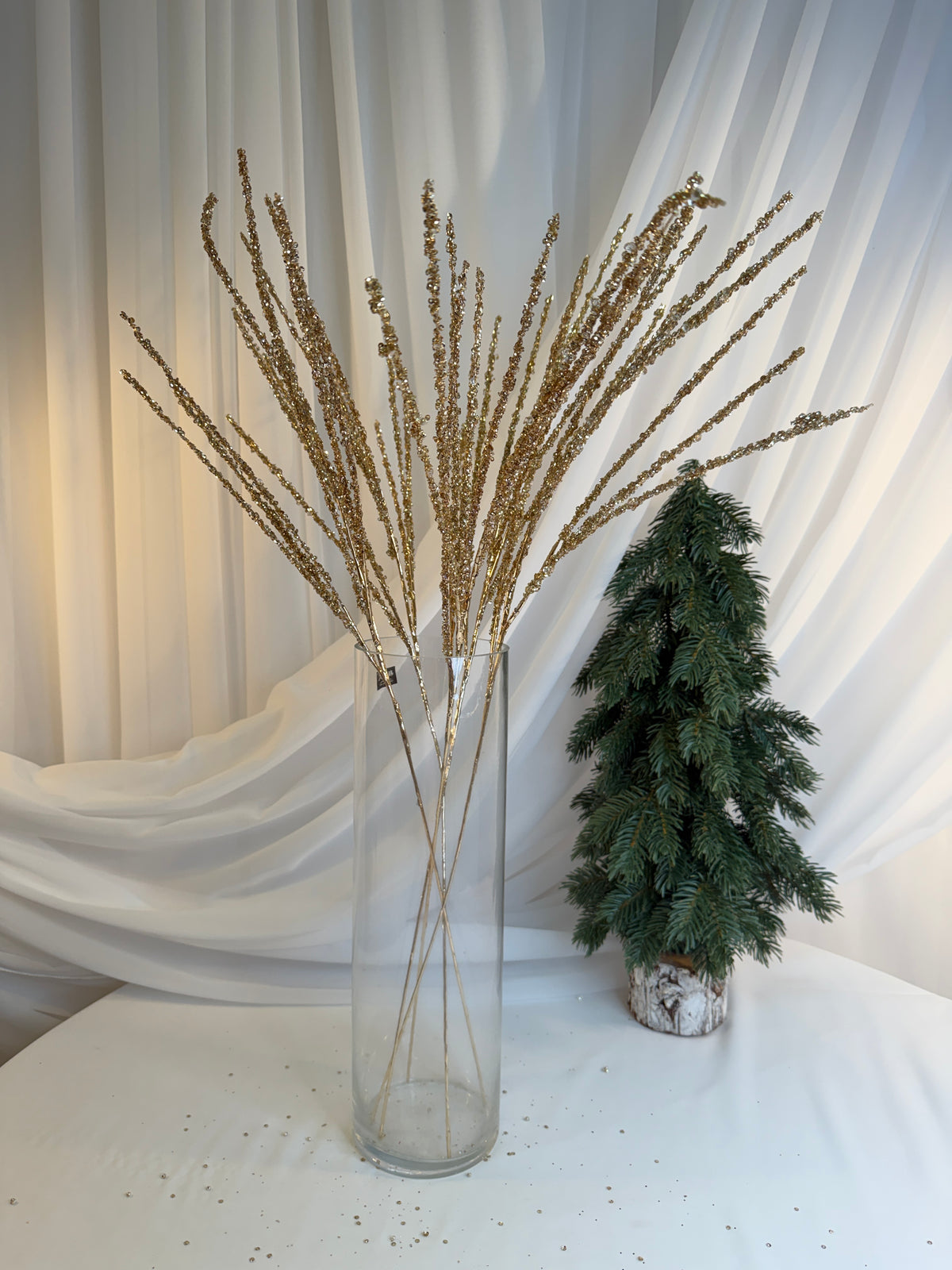 Creanga Flori Margele Strasuri Si Paiete Aurii Lipite 77cm 0427-7