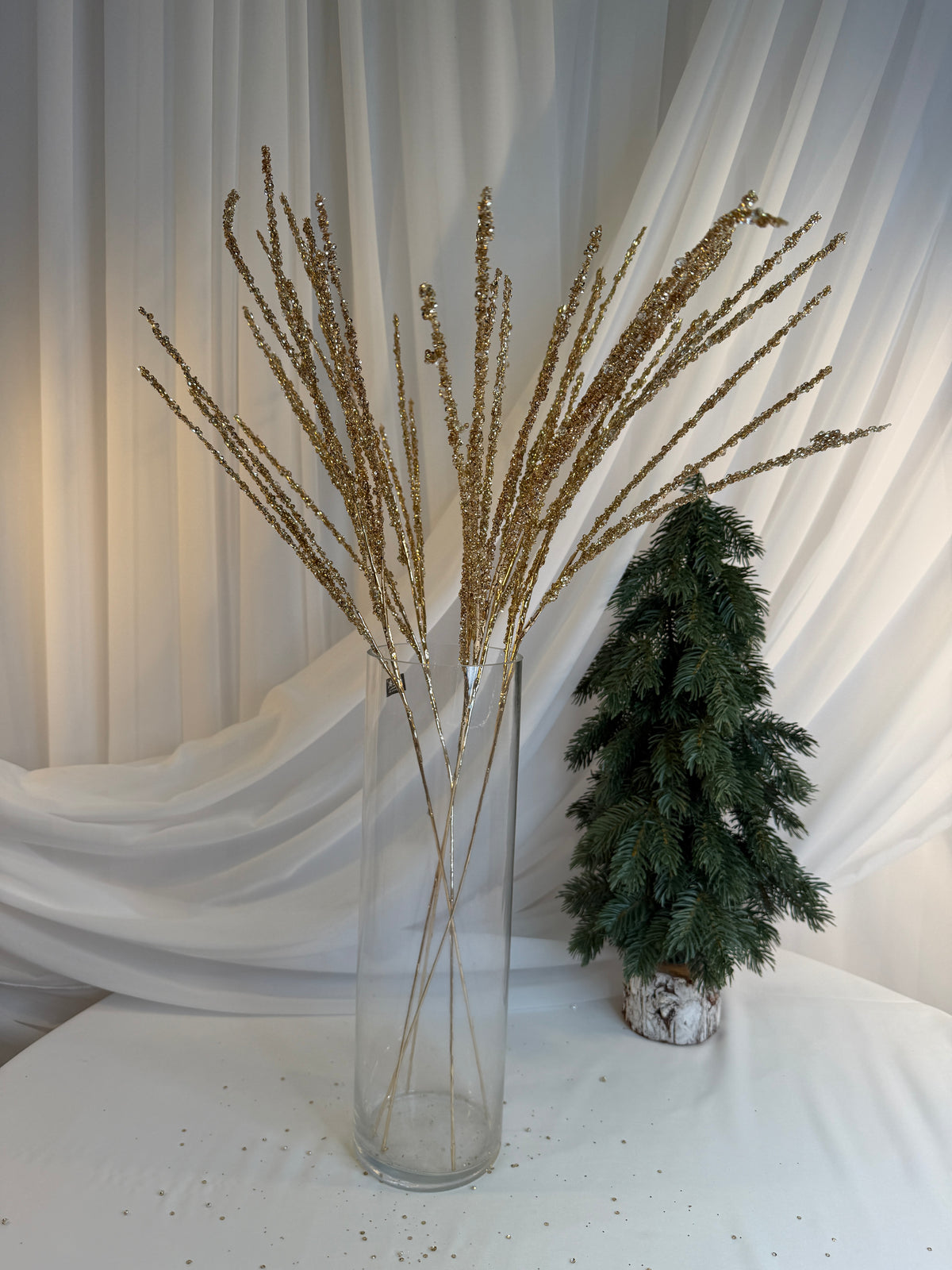 Creanga Flori Margele Strasuri Si Paiete Aurii Lipite 77cm 0427-7