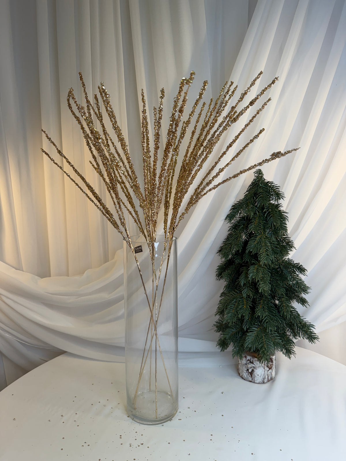 Creanga Flori Margele Strasuri Si Paiete Aurii Lipite 77cm 0427-7