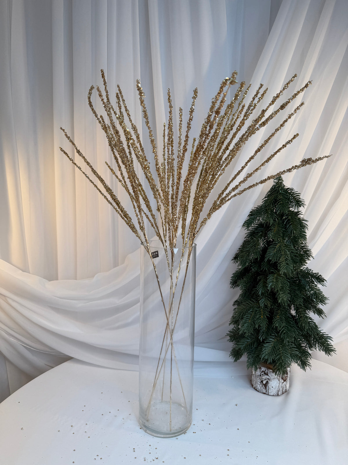 Creanga Flori Margele Strasuri Si Paiete Aurii Lipite 77cm 0427-7