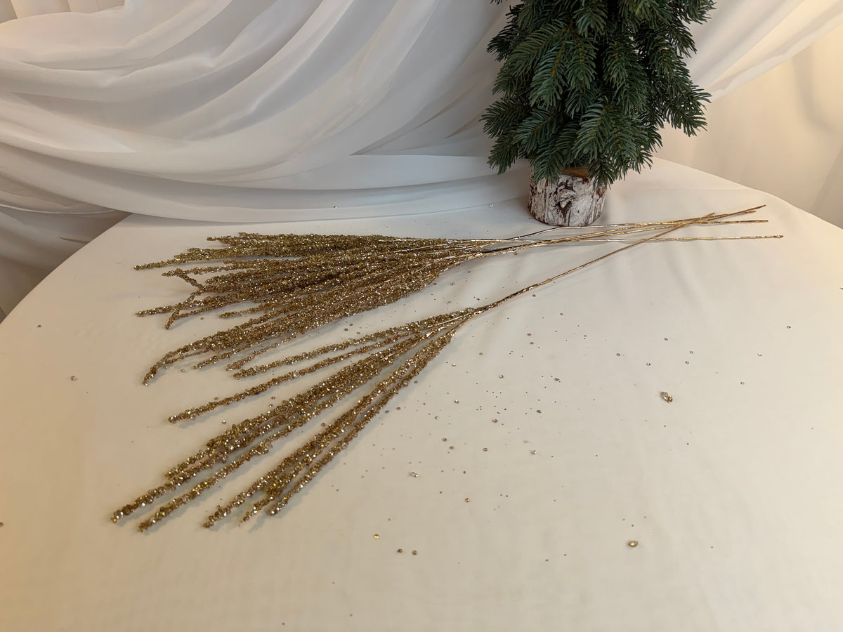 Creanga Flori Margele Strasuri Si Paiete Aurii Lipite 77cm 0427-7