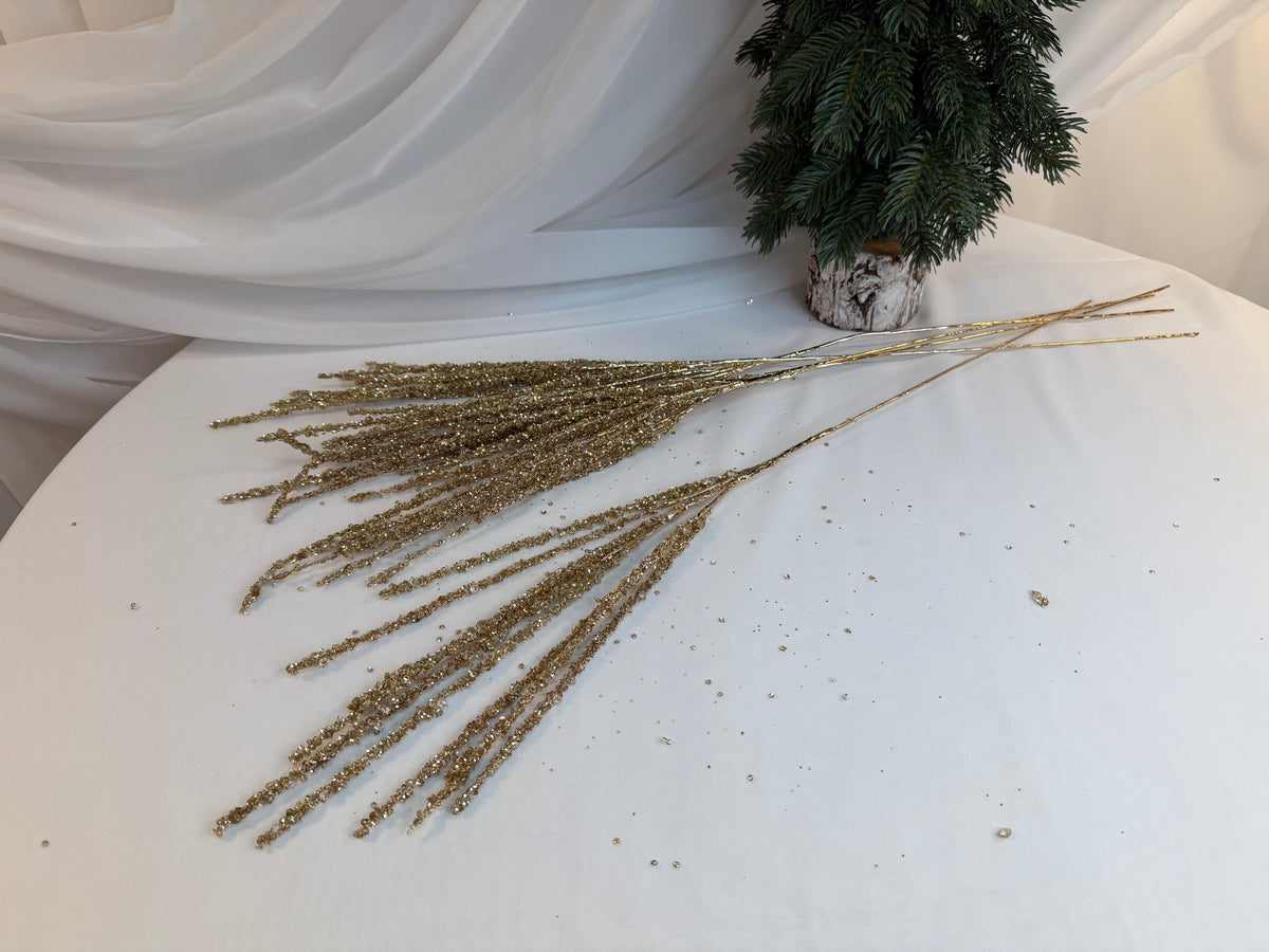 Creanga Flori Margele Strasuri Si Paiete Aurii Lipite 77cm 0427-7