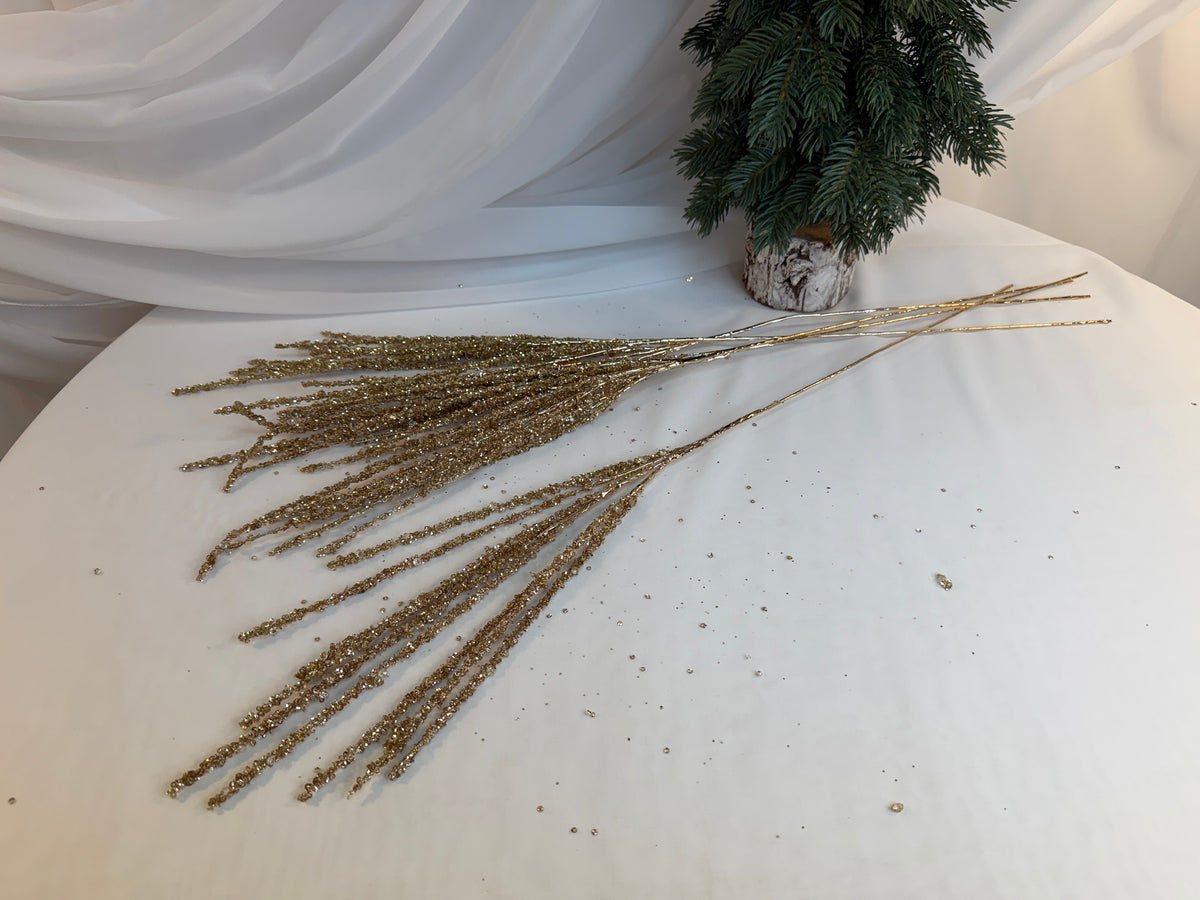 Creanga Flori Margele Strasuri Si Paiete Aurii Lipite 77cm 0427-7