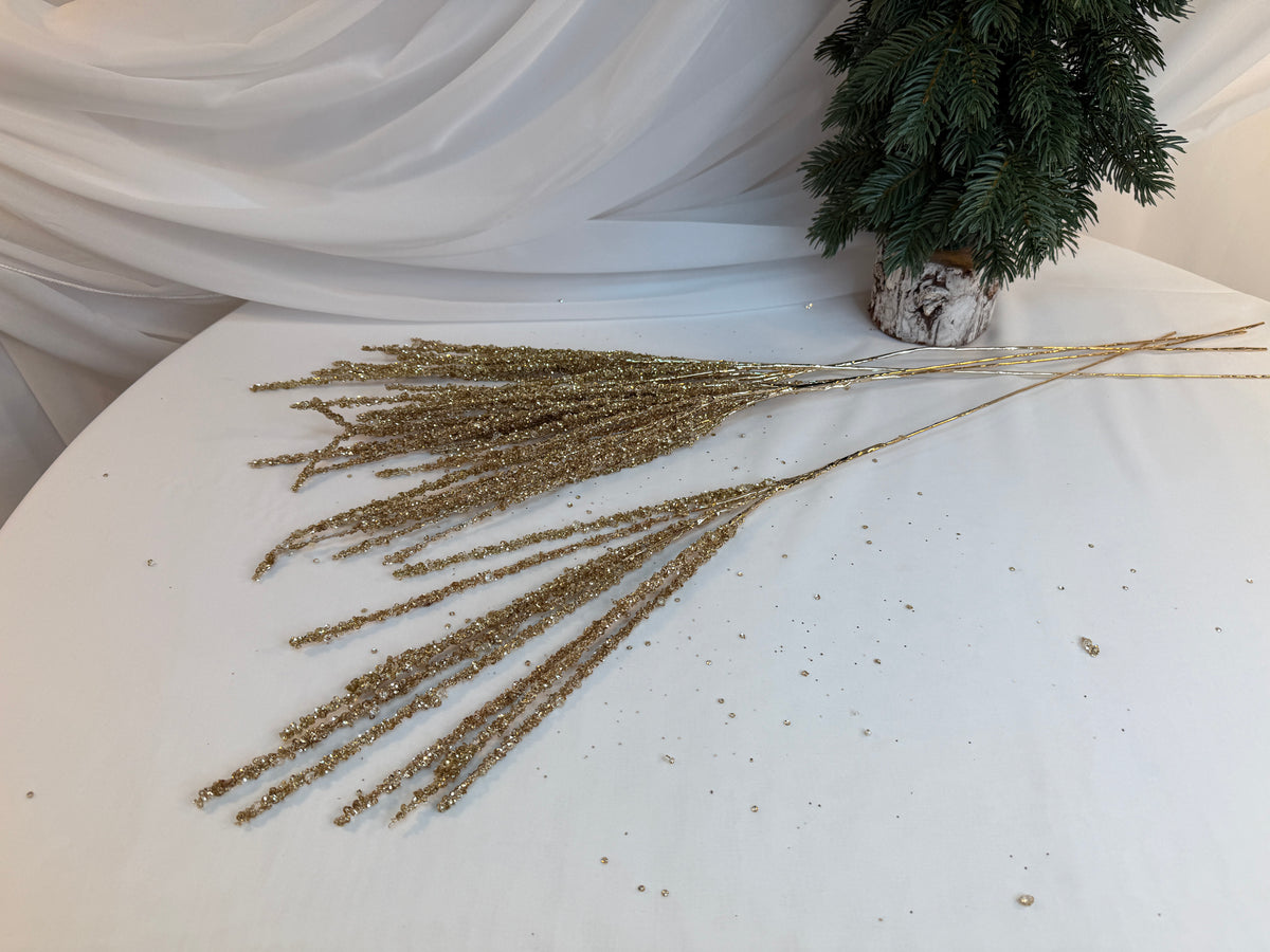 Creanga Flori Margele Strasuri Si Paiete Aurii Lipite 77cm 0427-7