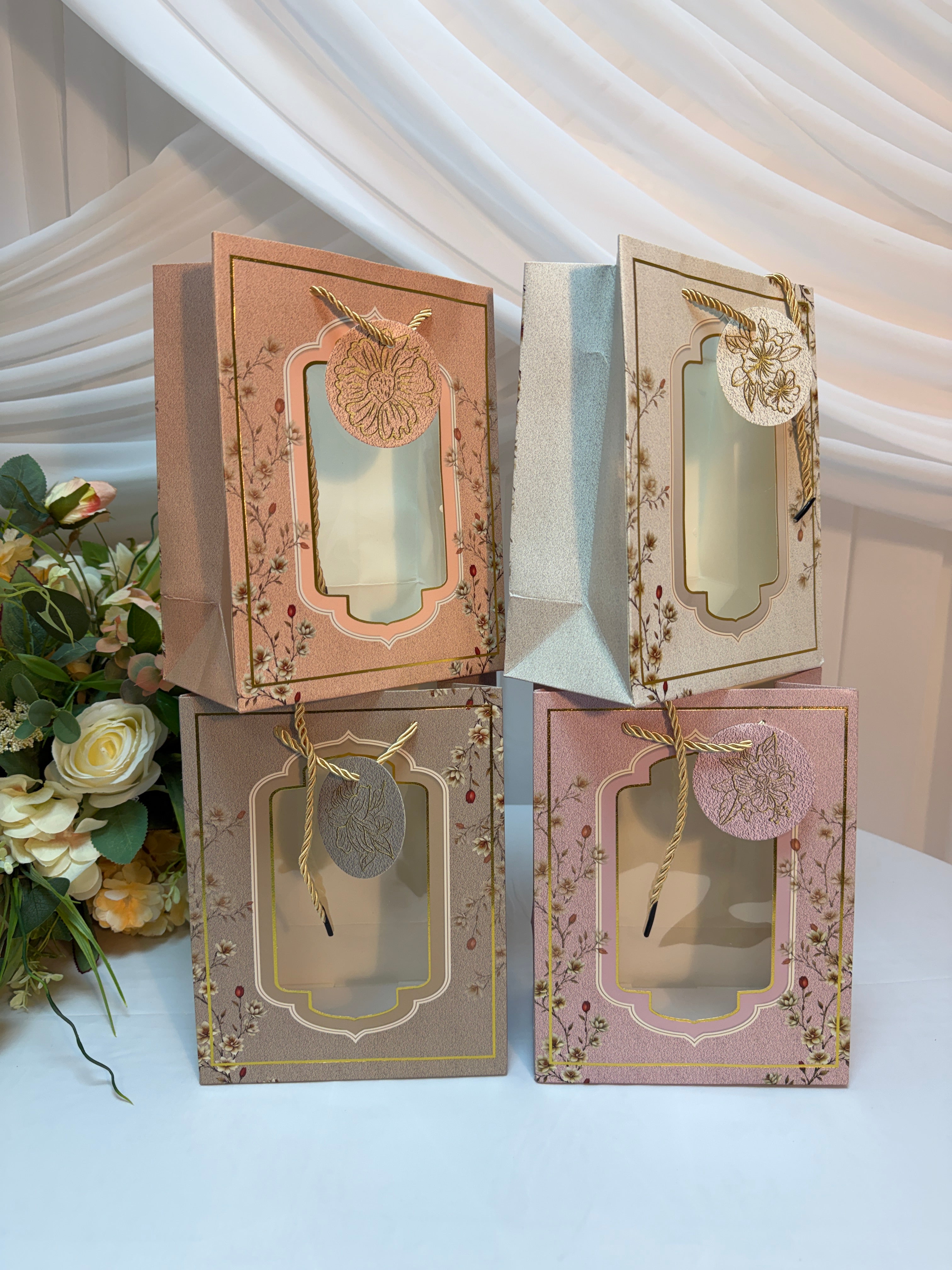 Pungi cadou cu geam imprimeu floricele 12/set