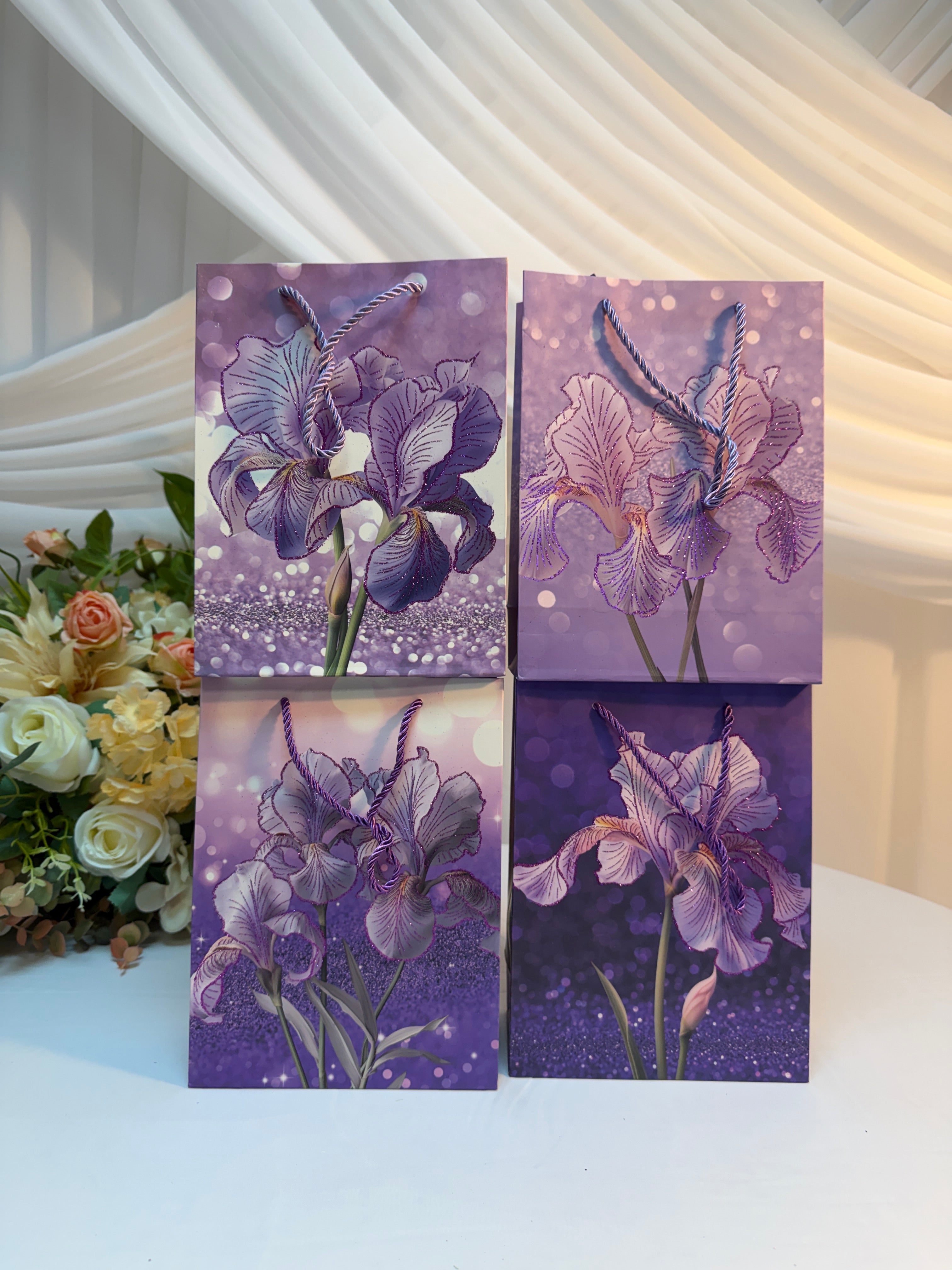 Pungi Cadou cu imprimeu flori irisi 12/set