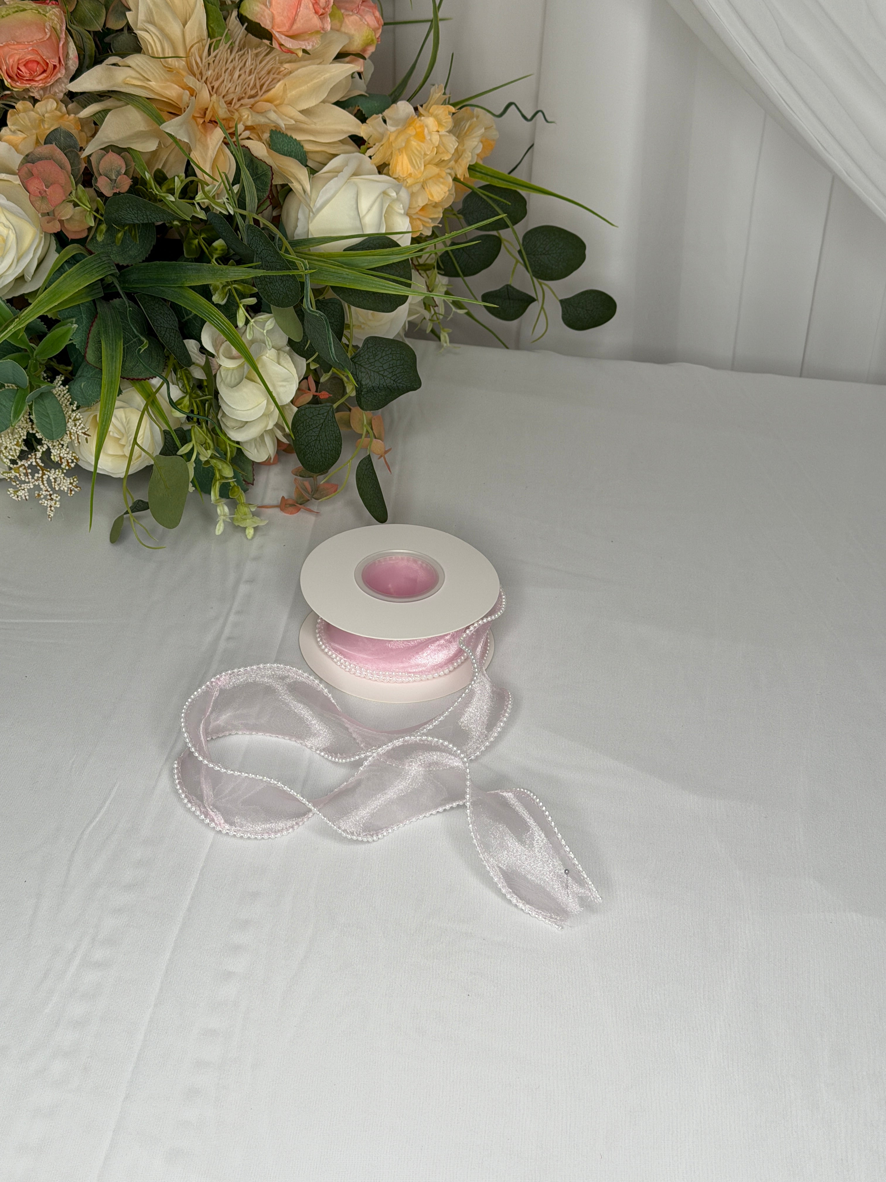 Panglica Organza Perle Margini 4cm-9metri