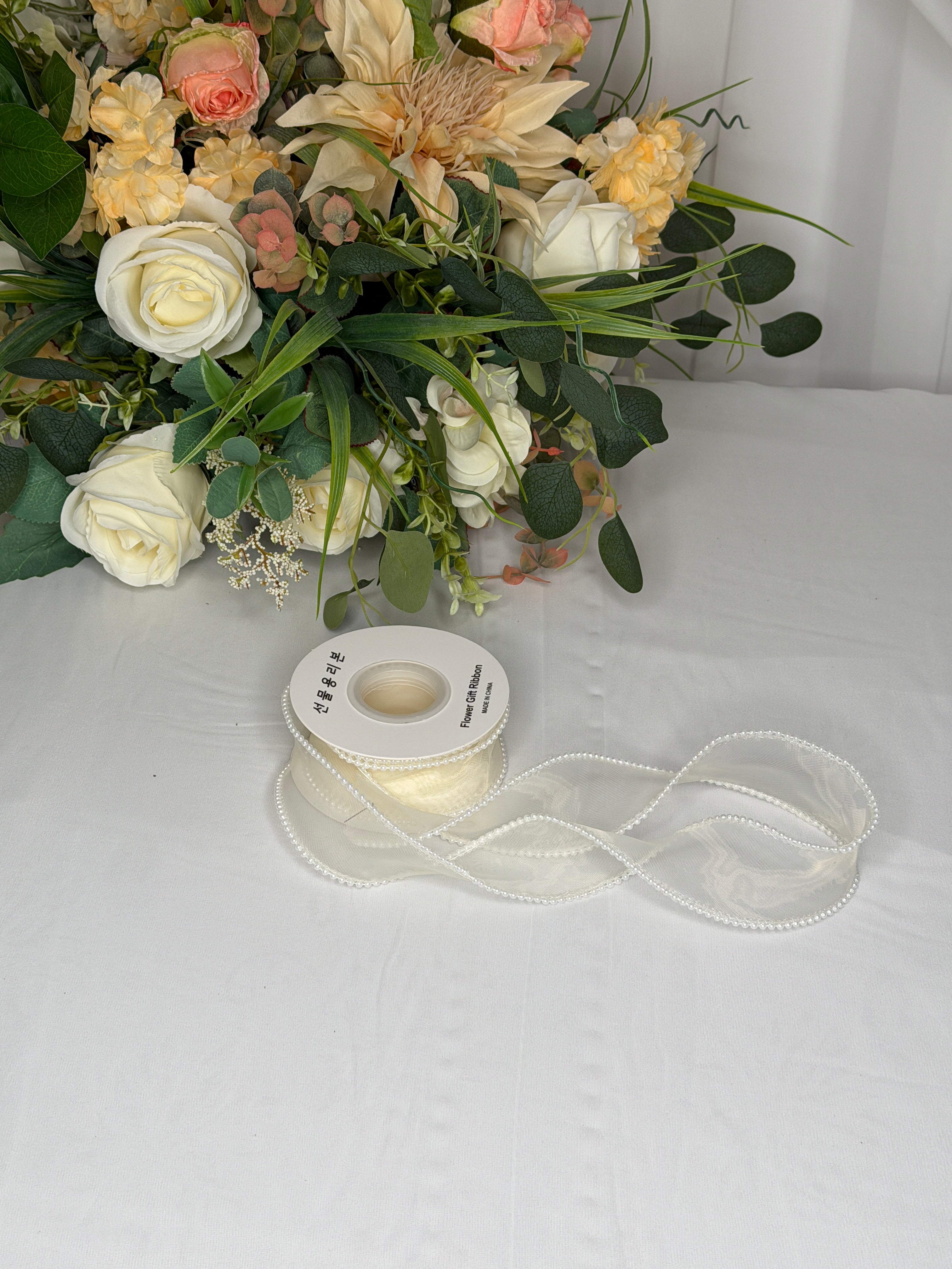 Panglica Organza Perle Margini 4cm-9metri