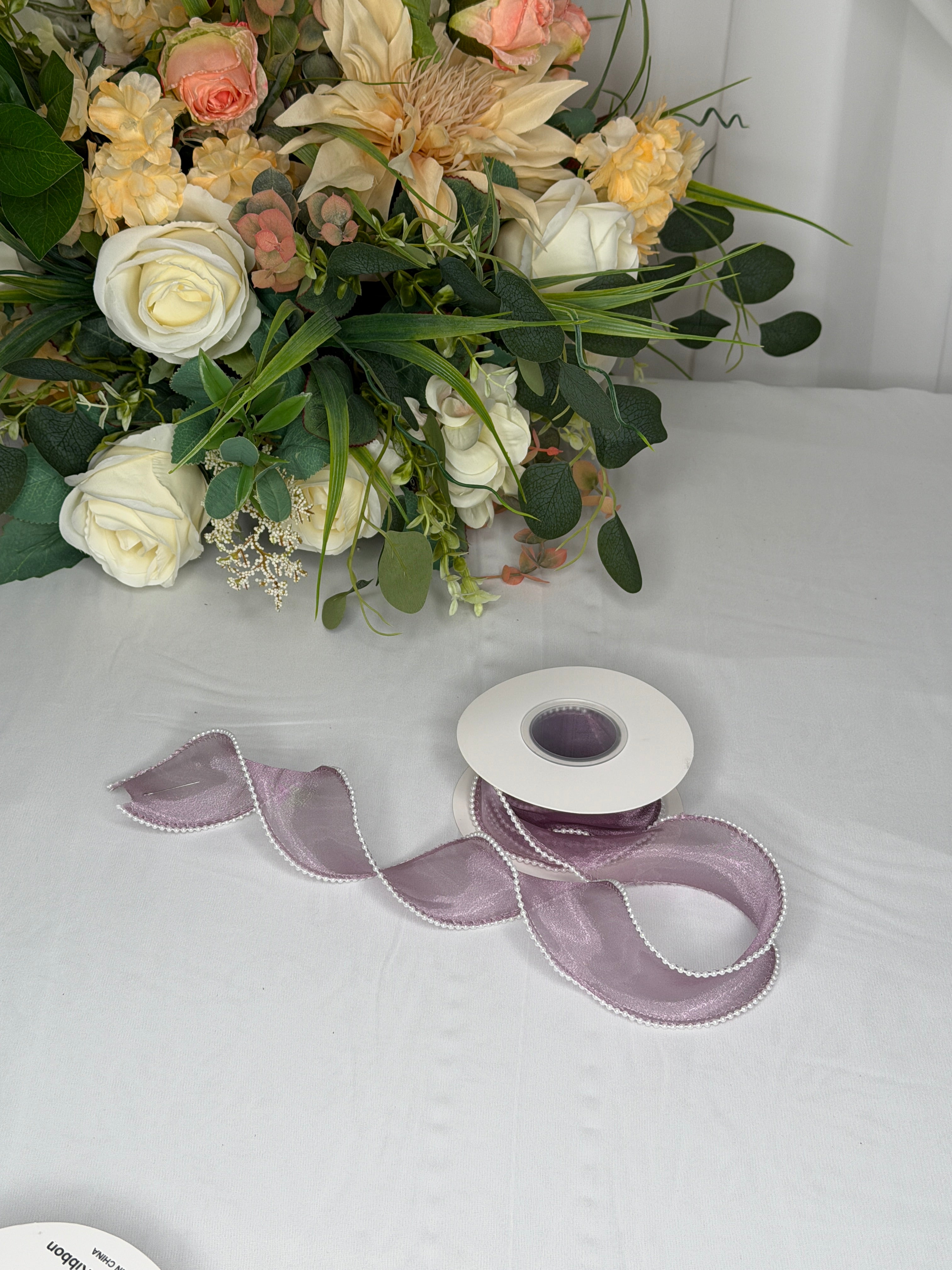 Panglica Organza Perle Margini 4cm-9metri